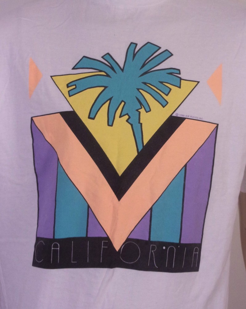 vintage 80s Air Waves 1988 California T-Shirt Pastels Art Deco Design sz XL