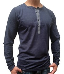 MENS LONG SLEEVE HENLEY T SHIRT SLIM GRANDPA SIZE S M L XL XXL CASUAL