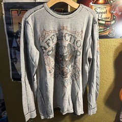 Affliction Shirt Mens XL Thermal Gray Y2K Skull Cross Wings Grunge Reversible