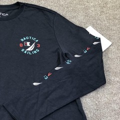 Nautica Shirt Mens Medium Blue Sailing Graphic Tee Tagless Nautical Long Sleeve