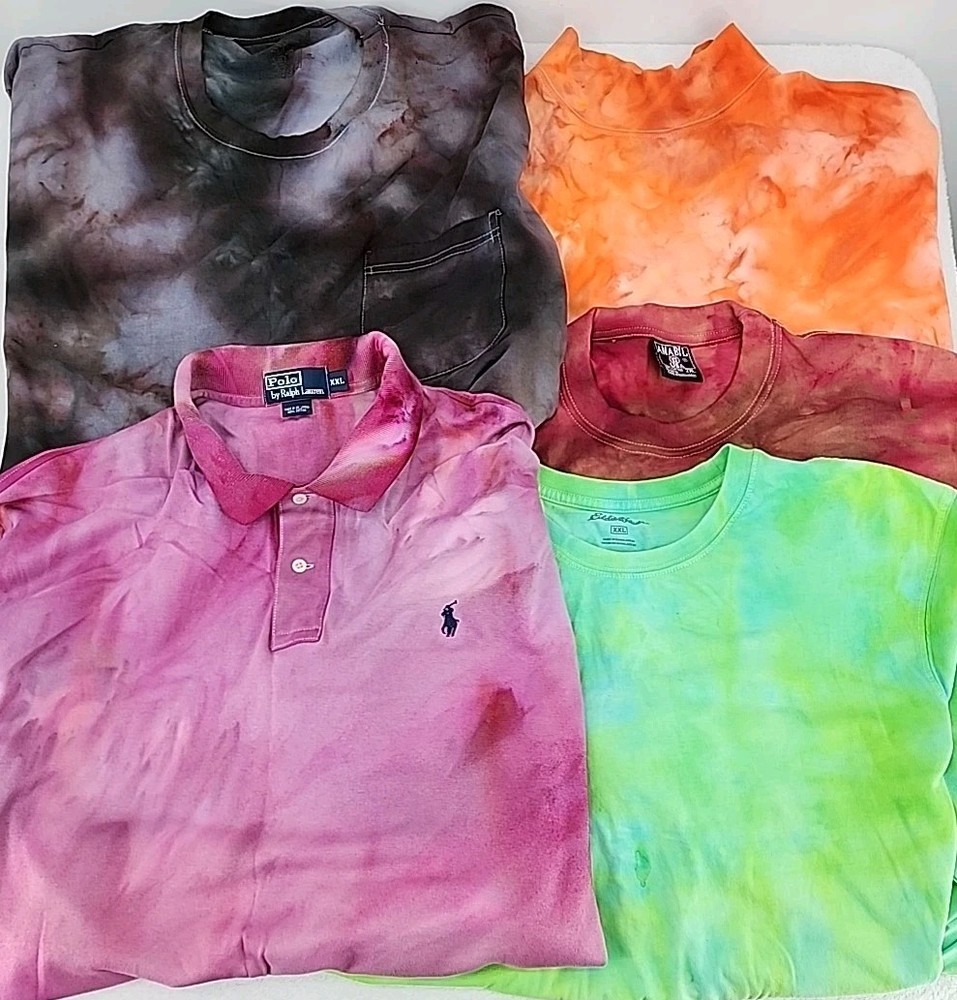Men’s XXL Lot of Shirts Various Brands and Types Upcycled Procion Ice Tie Dyed