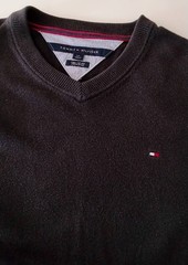 Tommy Hilfiger Men S Pima Cotton V-Neck Sweater Black Long Sleeve Knit Pullover