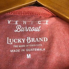 Lucky Brand Venice Burnout Shirt Mens Medium Peach Salmon Henley Short Sleeve