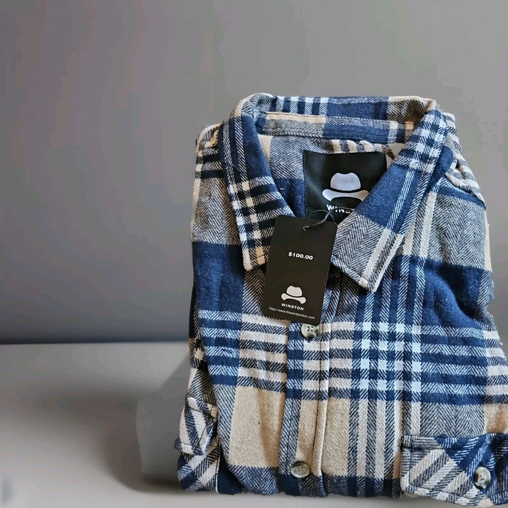 WINSTON (The Winston Box) Blue/Camel Long Sleeve (1PW3005X) Size 3XLT Button C15