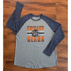 Majestic Mens Chicago Bears Raglan Long Sleeve T Shirt XL Gray Navy NFL Football