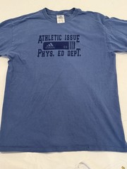Vintage 90s Adidas Mens Large Spell Out Phys Ed T-Shirt Blue