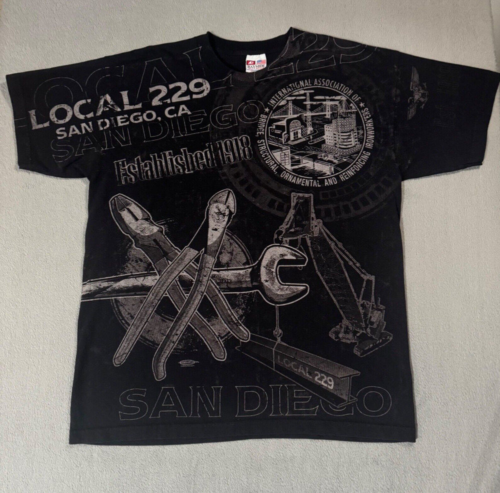 San Diego 229 California Steel Vtg Y2K AOP Construction Work Tool T Shirt XL