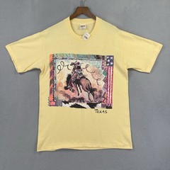Vintage Texas Rodeo Shirt Men Medium Anvil Yellow Short Sleeve Single Stitch USA