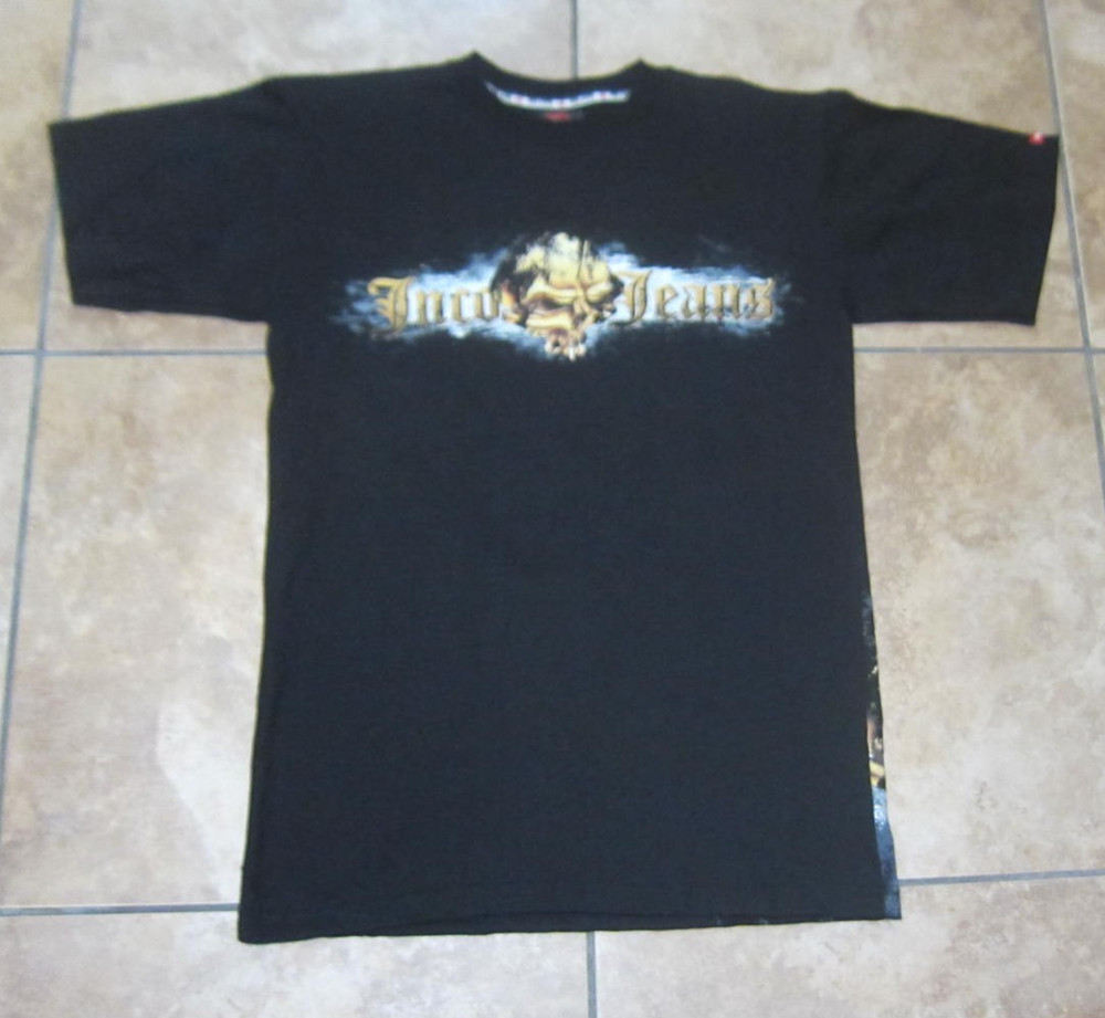 JNCO Jeans Black T-Shirt Size Large Skull Double Sided Graphic USA Made