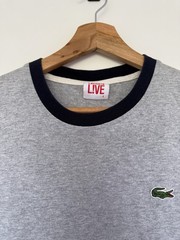 Lacoste L!VE Men’s Layered T Shirt Grey Marl Striped Hem Cotton Size 2 Small S