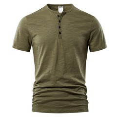 Camiseta Hombre Casual Verano Alta Calidad Manga Corta Cuello Henry Moda Básica