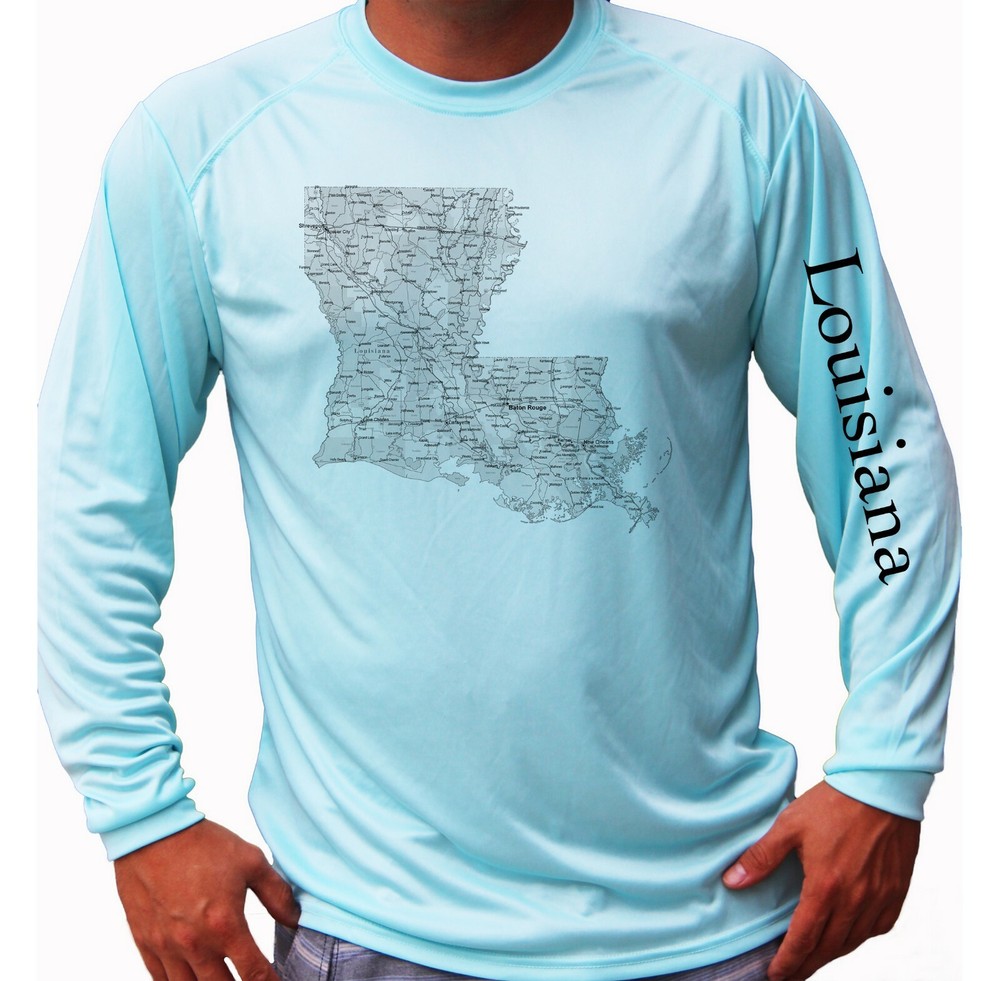 Louisiana State Map Fishing Sport Long Sleeve UPF 30 T-Shirt UV Protection
