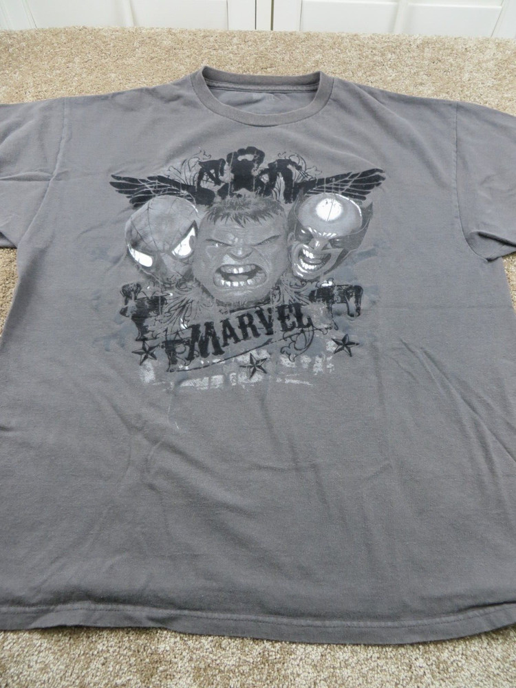 Spider-Man Hulk Wolverine Gray T Shirt Large Marvel Comics