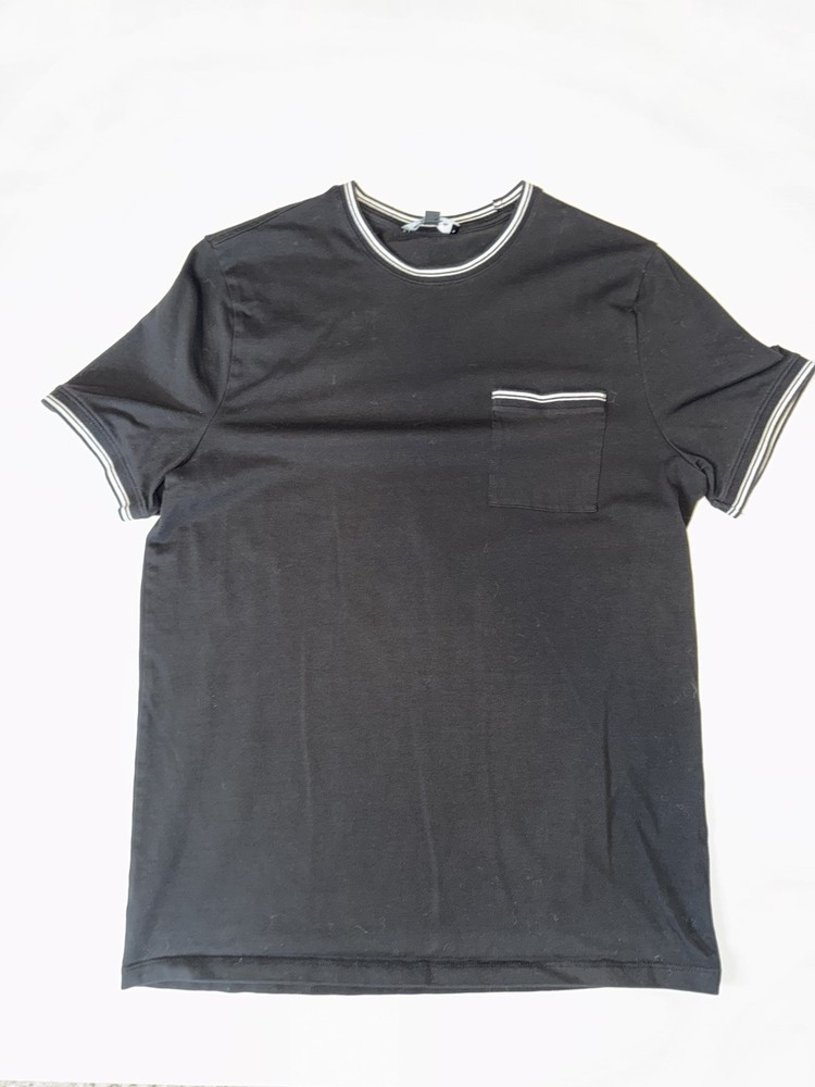 Express Men’s Black Knit T-Shirt Pocket Contrasting Trim Crew Neck Size M