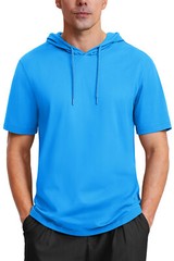 Men’s Casual Workout T-Shirts Summer Hoodie Short Sleeve Sport Cotton Sweatshirt