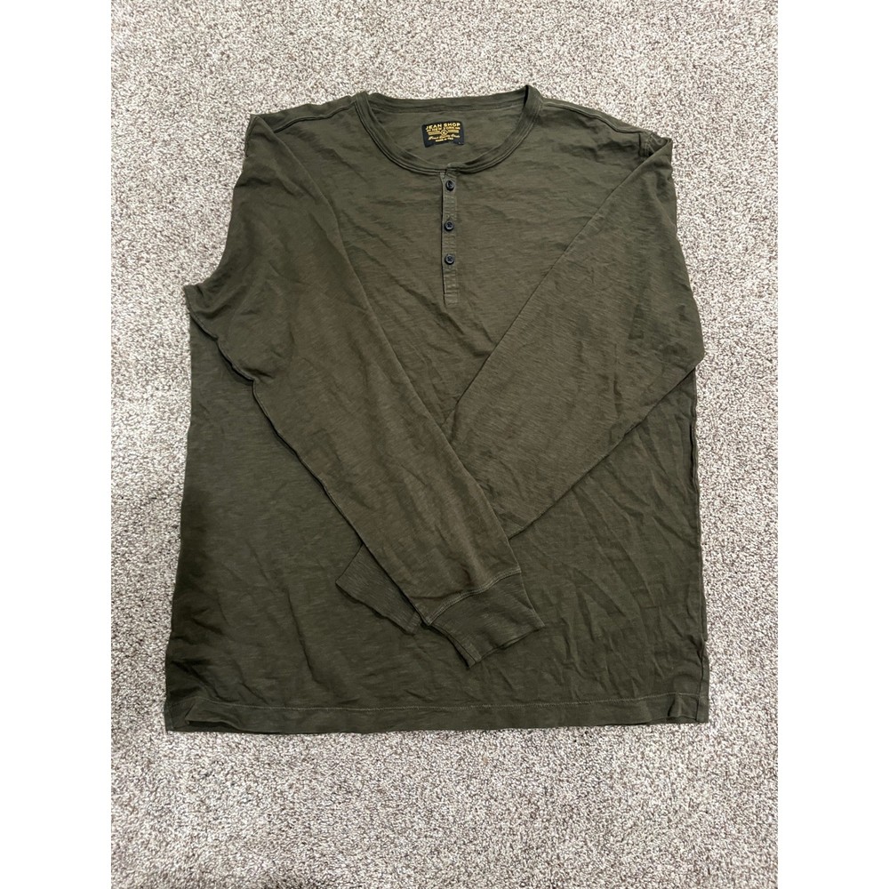 Jean Shop Henry Henley Shirt Mens XL Olive Green Long Sleeve Cotton