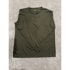 Jean Shop Henry Henley Shirt Mens XL Olive Green Long Sleeve Cotton