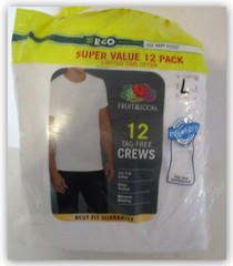 Fruit of the Loom 11 or 12ct tag-free men’s crew neck tee shirts White wicking