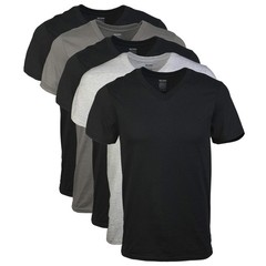 Gildan Men’s V-Neck T-Shirts, X-Large, Black/Sport Grey/Charcoal (5-pack)