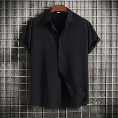 Loose Fit Pure Color Button up Short Sleeve Men’s Shirt Summer New Arrival Clean