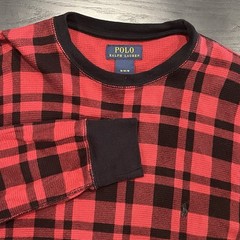 POLO RALPH LAUREN Checkered Plaid Long Sleeve Thermal Tee Red Black Size M L/S