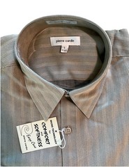 NWT Striped Pierre Cardin Button Up SIZE LARGE Tan And Black Stripe