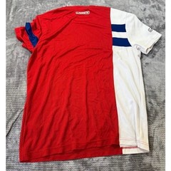 Lacoste Sport Mens Colorblock T-Shirt Red White Blue Stripe Crewneck Logo Tee