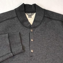 Eddie Bauer Mens XL Charcoal Gray Fleece Lined Waffle Knit Henley Shirt