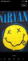 Nirvana T Shirt Black Graphic Crew Neck Classic Smiley Face Logo Blue Yellow S/M