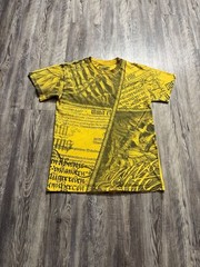 2000s MMA Elite Yellow Graphic T-Shirt with Skull and Gothic Text Print