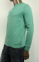 New JA John Ashford Mens Henley Neck Long Sleeve Green Cotton T Shirt S
