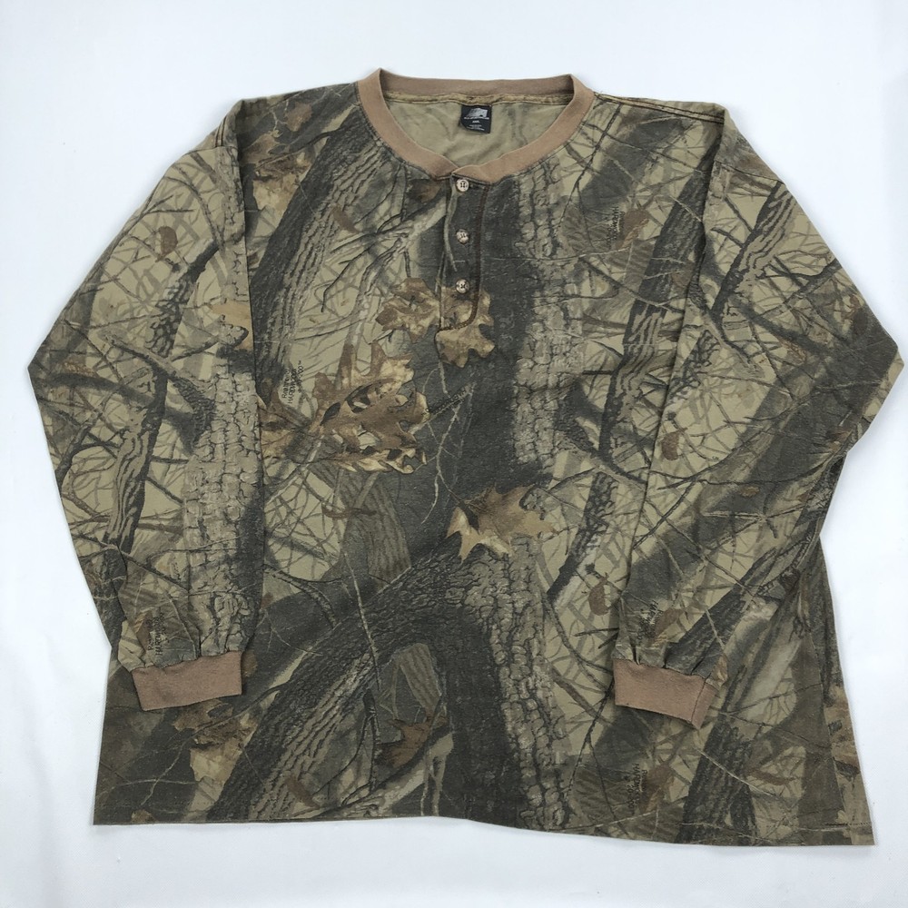 ACE Sportswear Men’s XXXL Vintage Realtree Hardwoods Shirt Camo Henley Stitch