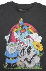 Aeropostale Black S/S Tee Small Gnome Skulls Mushrooms Butterfly Flower Hippie