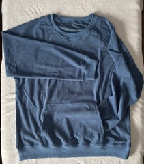 Mens Unbranded Blue Ribbed Long Sleeve Henley Shirt W/Kangaroo Pocket Size Small