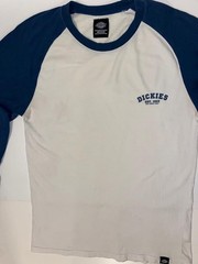 Vintage Dickies Raglan T-Shirt Men’s Medium White Blue Logo Skate Workwear 90s