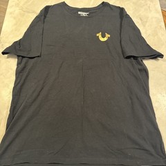 True Religion Shirt Mens Medium Black Metallic Gold Buddha Graphic Tee T-Shirt