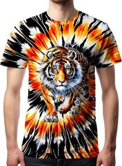 Men’s Tie Dye Short Sleeve T-Shirt Vintage Hippie Style Polyester Crew Neck Tee