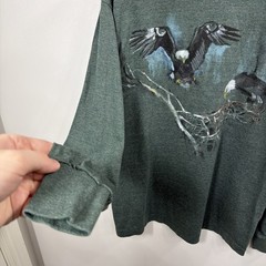 Vintage 90s Mens Hand Painted Eagle Green Turtleneck Long Sleeve Shirt Size L