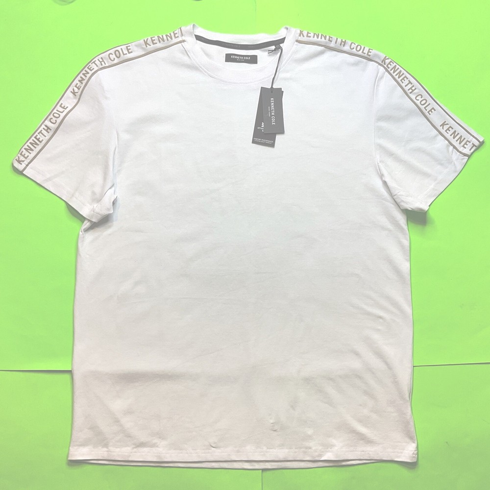 New KENNETH COLE Men’s Short Sleeve T-shirt Size XXL White w/Beige