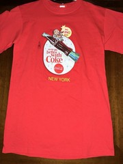 Vintage Coca-Cola Red Cotton Men’s Graphic Print T-Shirt S Crew Neck SS New York