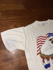 Vintage 80s Brother USA Eagle Flat Art T Shirt Mens L White America Patriots 90s