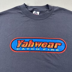 Vintage God T-Shirt Mens Medium Gray Yah Wear Hebrews Jewish Religion Fire y2k