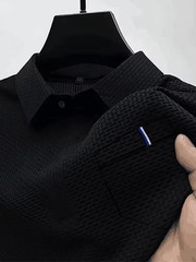 Men’s Ice Silk Collared Pocket Shirt Short Sleeve Casual Summer Top