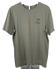Life is Good Olive S/S Mens Crusher Tee Sz Medium Fun Novelty Friends Cats