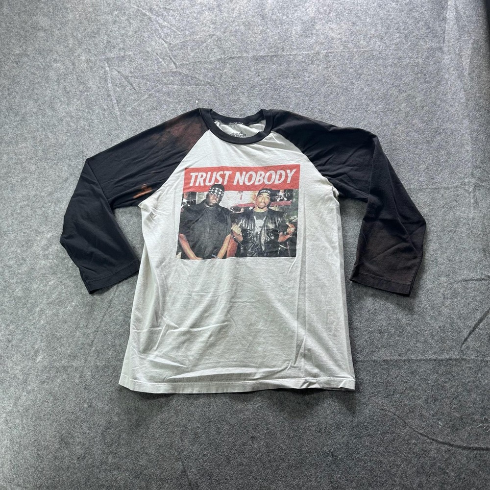 Original Flavor Shirt Mens L White Black Trust Nobody Graphic Raglan 3/4 Sleeve