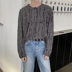 Men’s Distressed Long Sleeve T-Shirt Harajuku Aesthetic Ripped Pullover Top