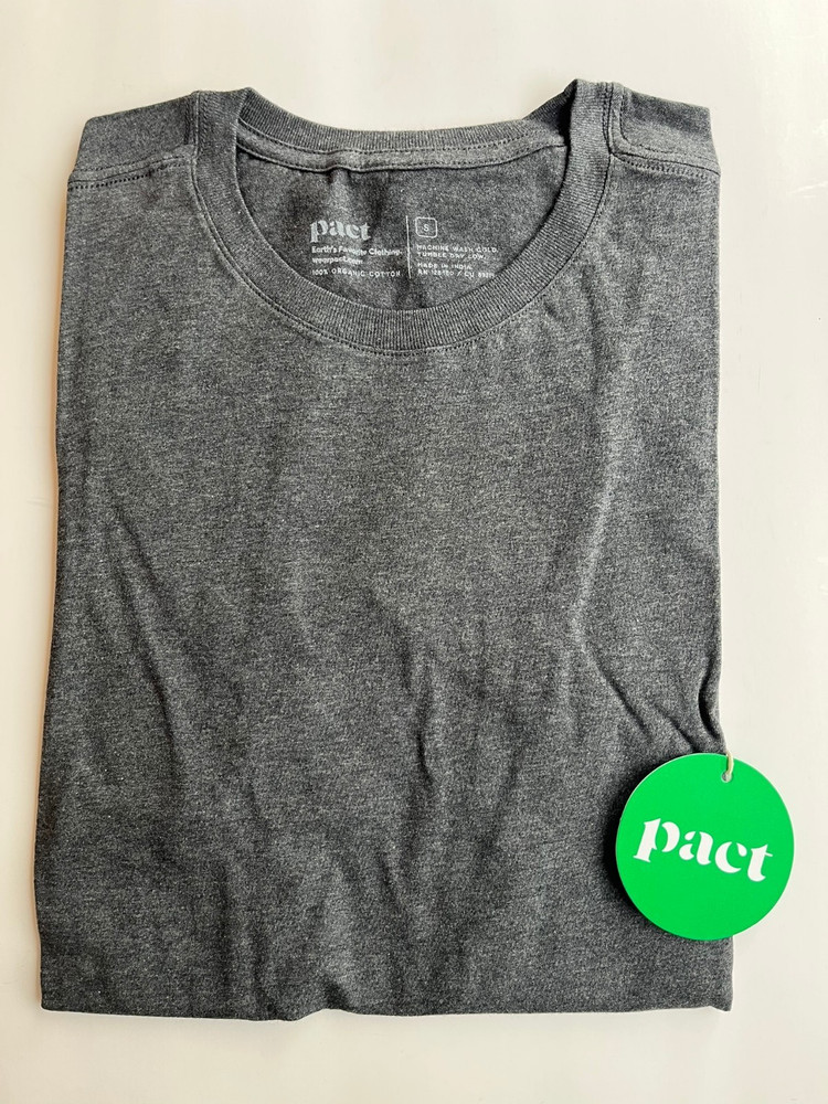 Pact Men’s Organic Cotton Softspun Crew Neck T-Shirt – Charcoal Heather – Small