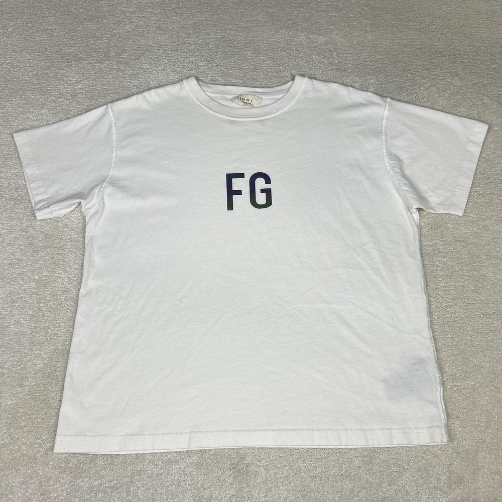 Fear Of God Shirt Mens Large White Sixth Collection FG Reflective Logo Made USA