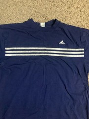 Vintage Adidas Navy Blue Short Sleeve T-Shirt with White Three Stripe Detail
