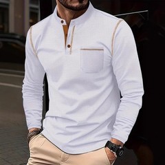 Mens Long Sleeved High-Grade T-shirts Standing Collar Formal Occasions Shirt Top